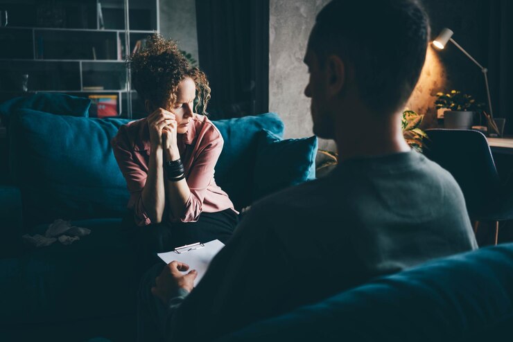 Mujer que conversa con un profesional de la psicología